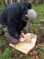 Making fire with birch bark at East Bysshe